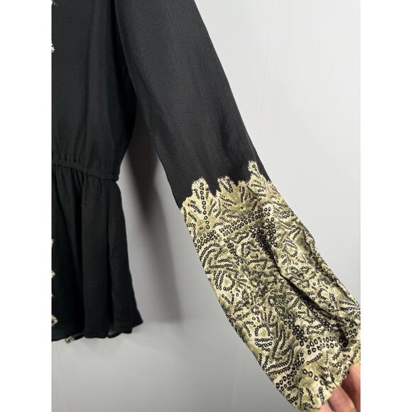 Free People Wildest Moments Peplum Tunic Top Sz M Boho Hippie Lace Up Black - Picture 4 of 12